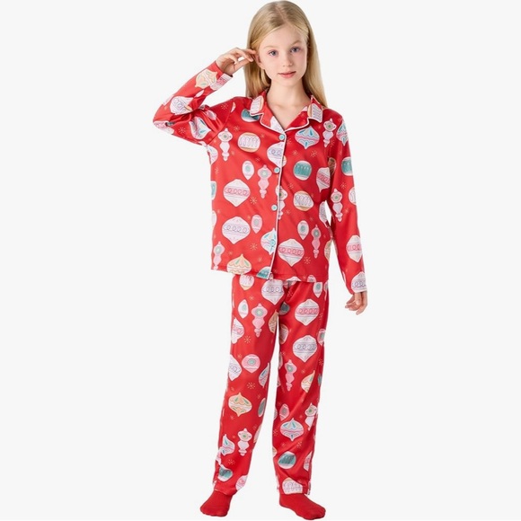 Kids Festive Red Satin Pajama Set - Picture 1 of 10